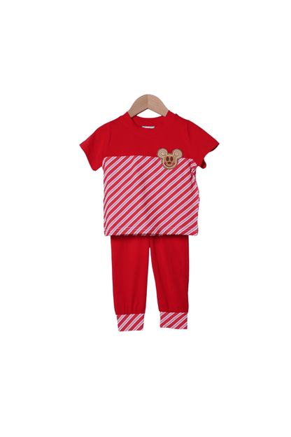 The Smocked Flamingo Apparel & Accessories Applique Candy Cane Gingerbread Mouse Jogger Set
