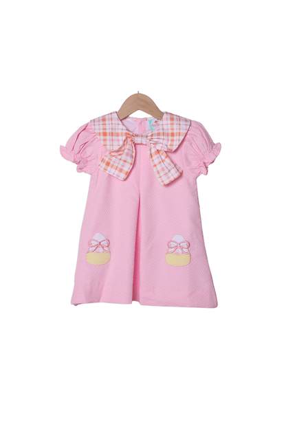 The Smocked Flamingo Apparel & Accessories Applique Candy Corn Pink Honeycomb/Plaid Dress