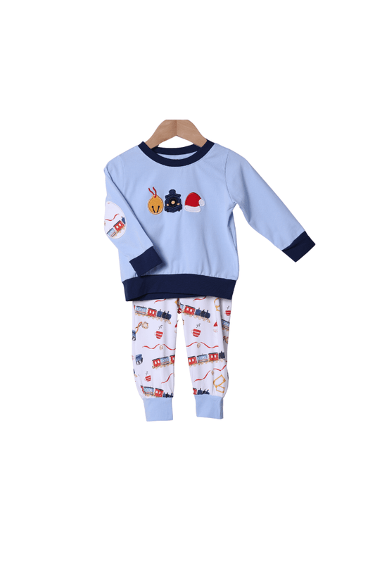 The Smocked Flamingo Apparel & Accessories Applique Christmas Train Jogger Set