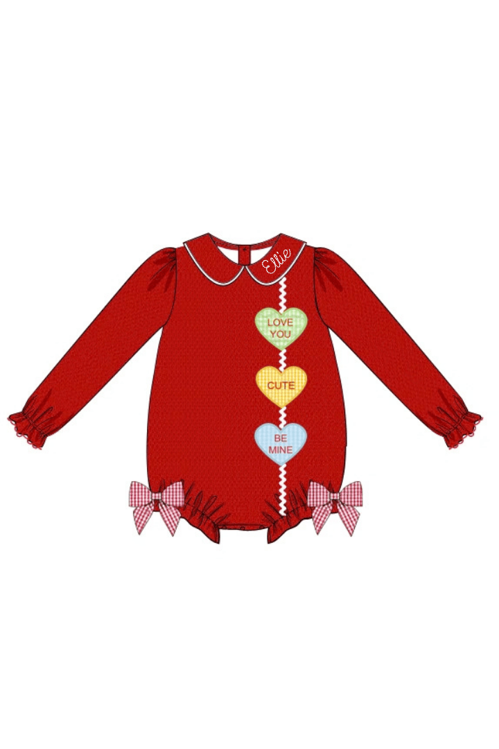 The Smocked Flamingo Apparel & Accessories Applique Conversation Heart Red Honeycomb Bubble