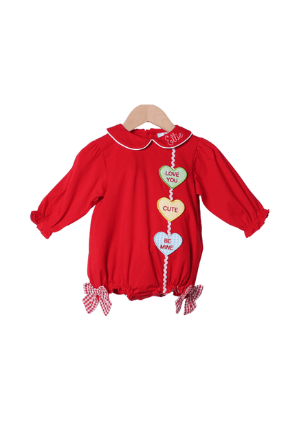 The Smocked Flamingo Apparel & Accessories Applique Conversation Heart Red Knit Bubble