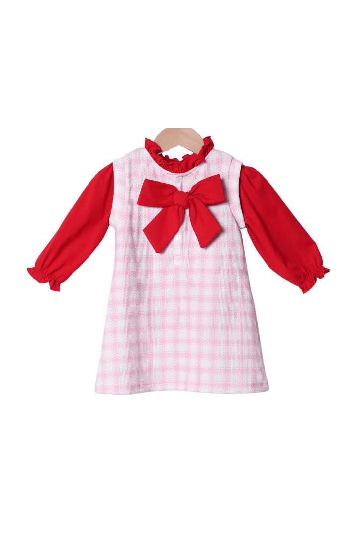 The Smocked Flamingo Apparel & Accessories Applique Cowgirl Cupid Pink Gingham Cardigan 2PS Dress