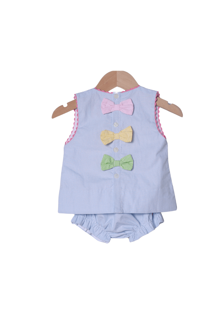 The Smocked Flamingo Apparel & Accessories Applique Crayon Blue Gingham Bloomer Set