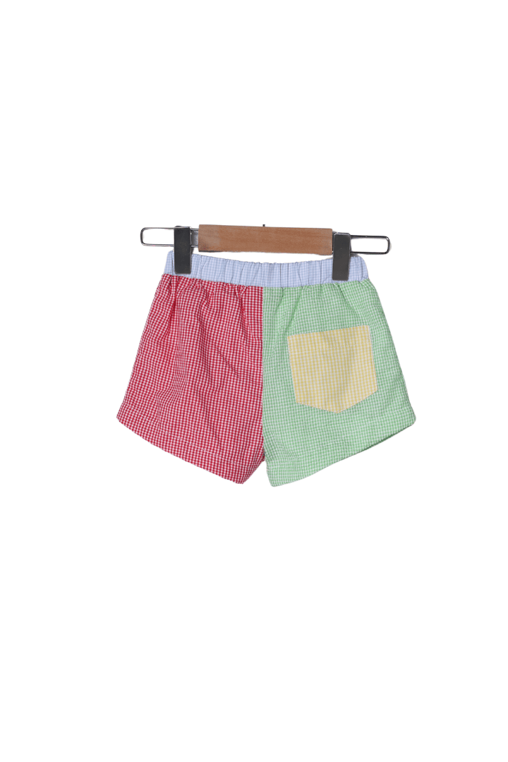 The Smocked Flamingo Apparel & Accessories Applique Crayons Color Block Gingham Short Set