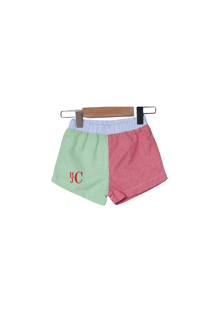 The Smocked Flamingo Apparel & Accessories Applique Crayons Color Block Gingham Short Set