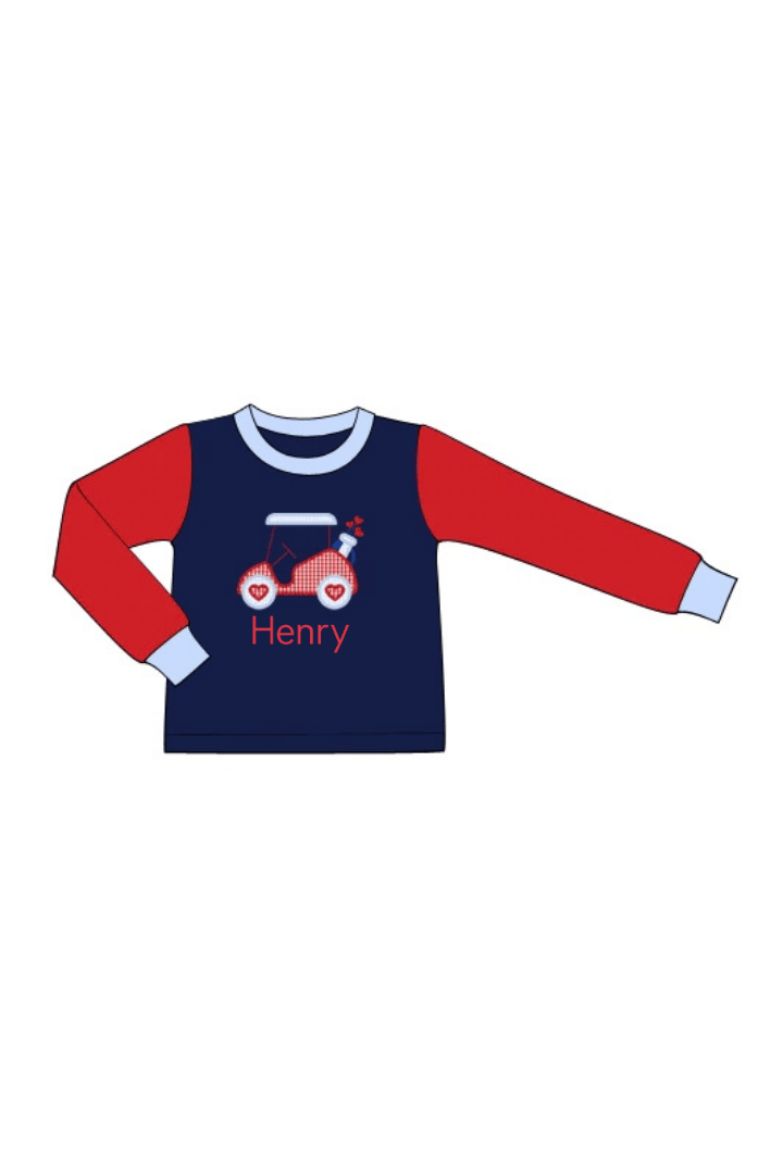 The Smocked Flamingo Apparel & Accessories Applique Cupid's Caddy Golf Long Sleeve Shirt