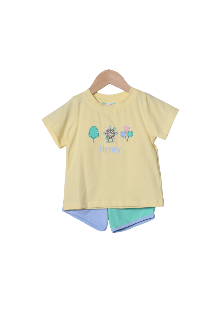The Smocked Flamingo Apparel & Accessories Applique Ferris Wheel Fun Color Block Short Set