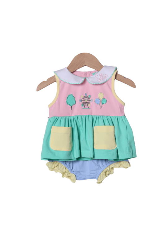 The Smocked Flamingo Apparel & Accessories Applique Ferris Wheel Fun Color Block Swing Bloomer Set