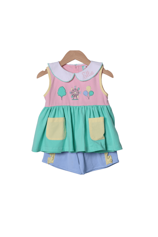 The Smocked Flamingo Apparel & Accessories Applique Ferris Wheel Fun Color Block Swing Short Set