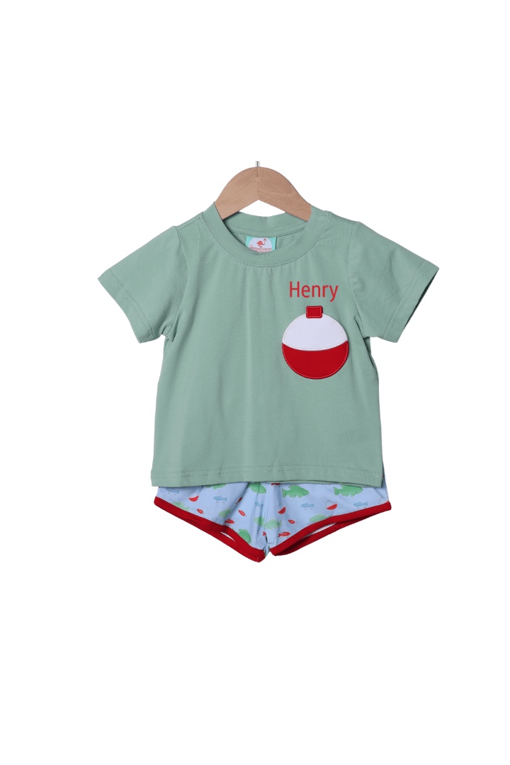 The Smocked Flamingo Apparel & Accessories Applique Fishing Bobber Short Set