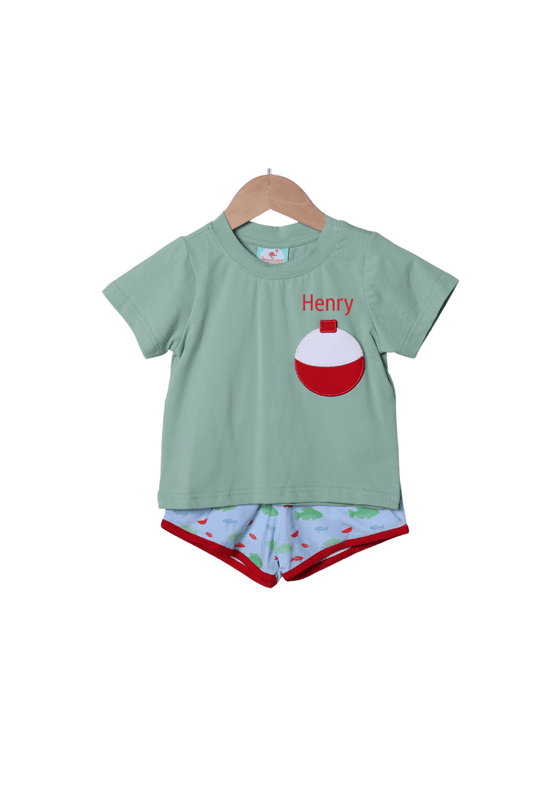The Smocked Flamingo Apparel & Accessories Applique Fishing Bobber Short Set