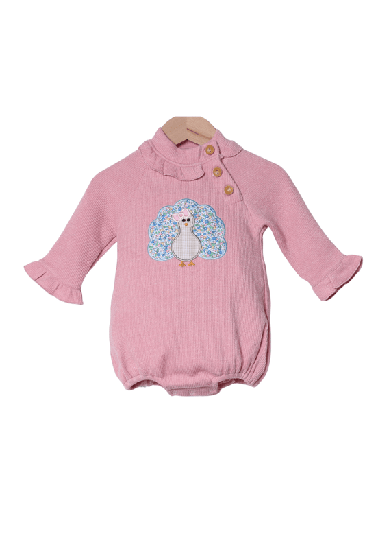 The Smocked Flamingo Apparel & Accessories Applique Floral Turkey Pink Cardigan Ruffle Bubble
