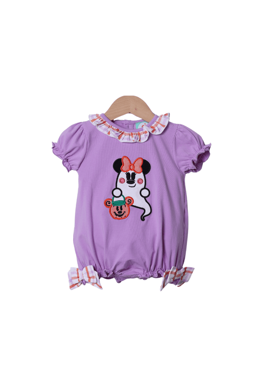 The Smocked Flamingo Apparel & Accessories Applique Ghost Mouse Lavender Bow Bubble