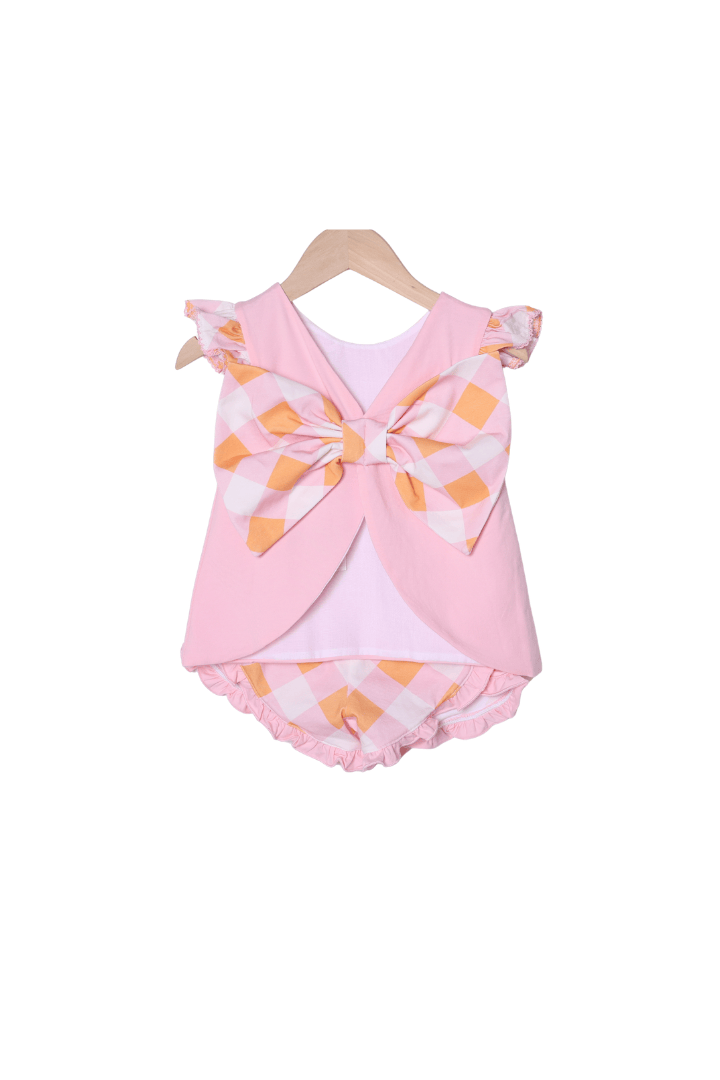 The Smocked Flamingo Apparel & Accessories Applique Ghost Mouse Pink Plaid Bow Short Set