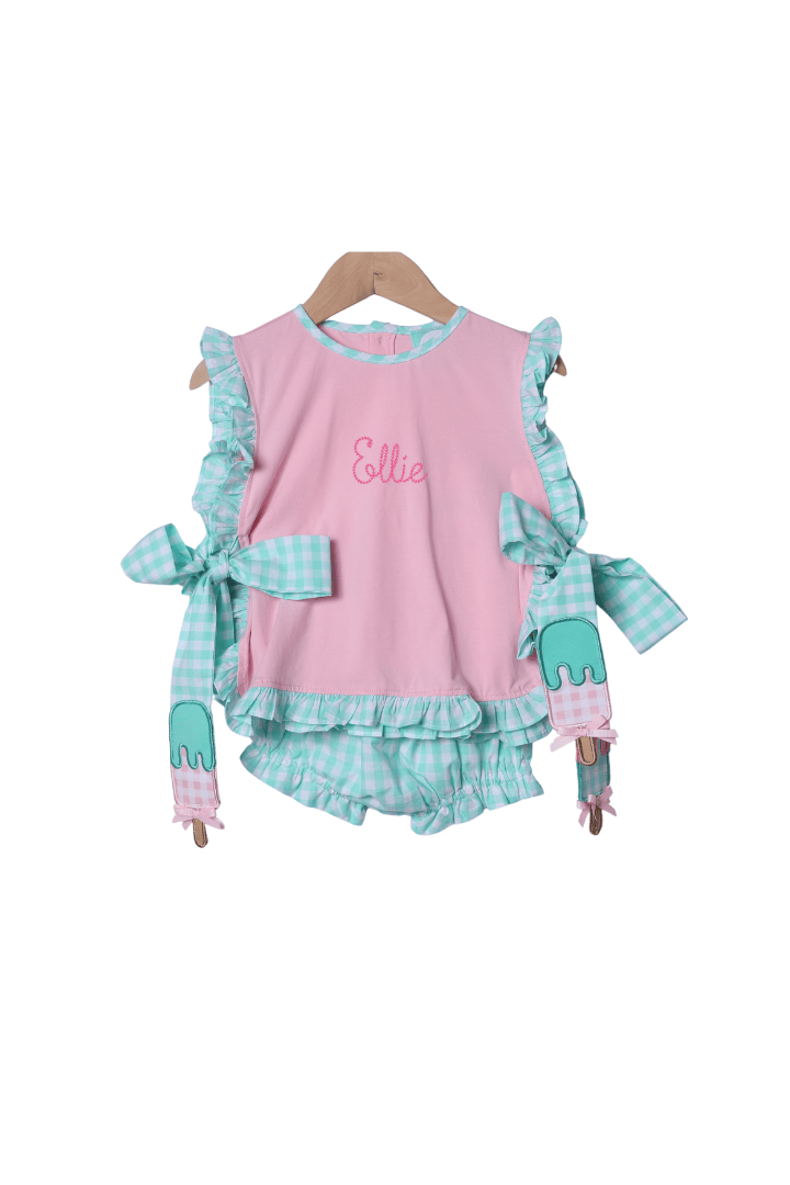The Smocked Flamingo Apparel & Accessories Applique Gingham Popsicle Bloomer Set