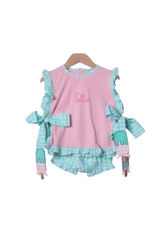 The Smocked Flamingo Apparel & Accessories Applique Gingham Popsicle Bloomer Set