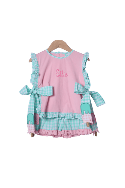 The Smocked Flamingo Apparel & Accessories Applique Gingham Popsicle Short Set