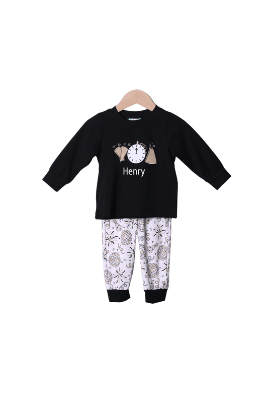 The Smocked Flamingo Apparel & Accessories Applique Happy New Year Jogger Set