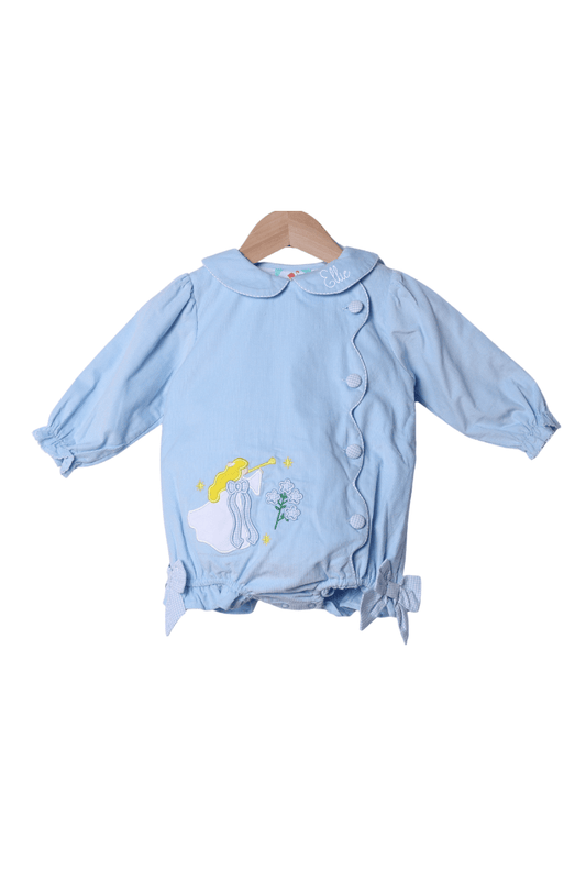 The Smocked Flamingo Apparel & Accessories Applique Hark the Herald Angel Blue Corduroy Bubble
