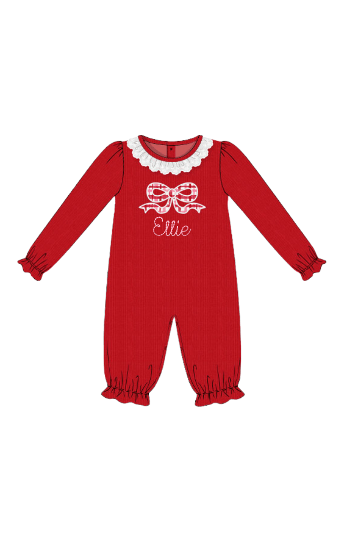 The Smocked Flamingo Apparel & Accessories Applique Heart Pink and Red Sweetheart Plaid Cardigan Romper
