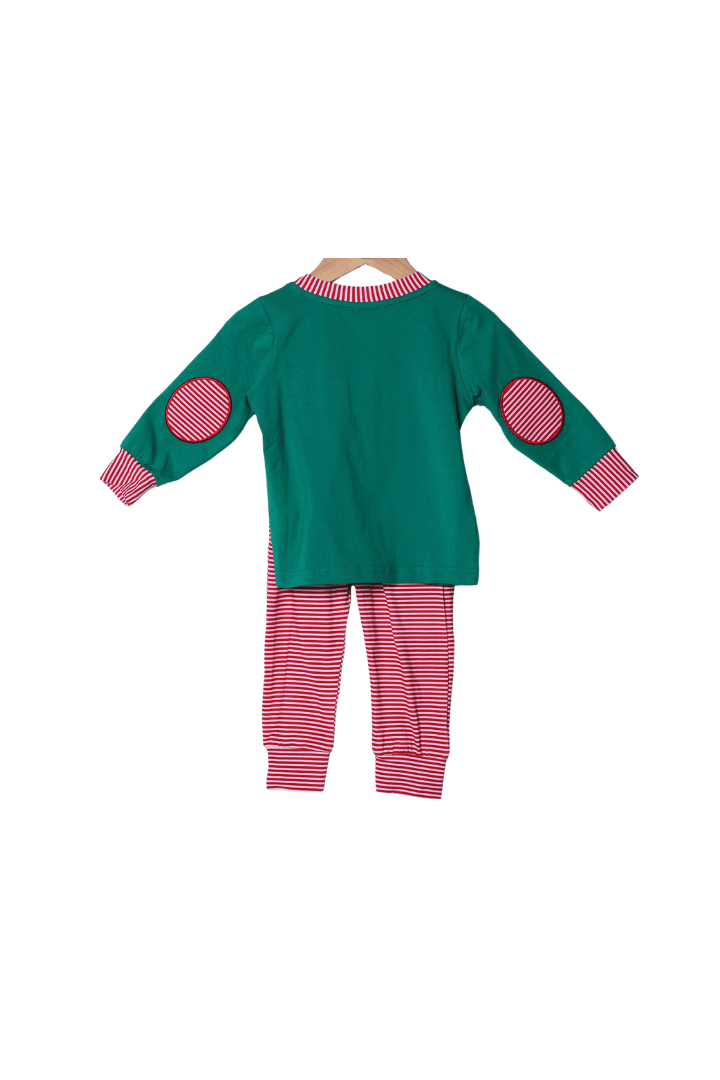 The Smocked Flamingo Apparel & Accessories Applique Holiday Puppy Red and Green Jogger Set