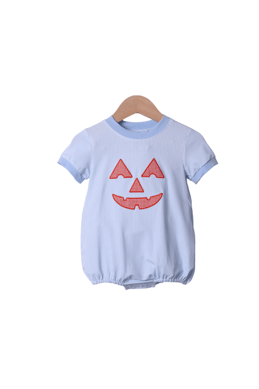 The Smocked Flamingo Apparel & Accessories Applique Jack-o-lantern Blue Bubble