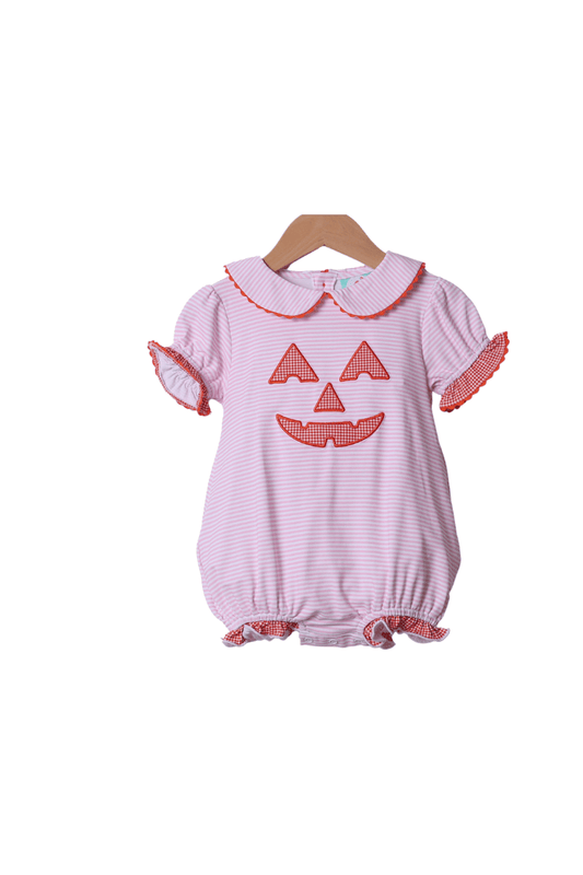 The Smocked Flamingo Apparel & Accessories Applique Jack-o-lantern Pink Bubble