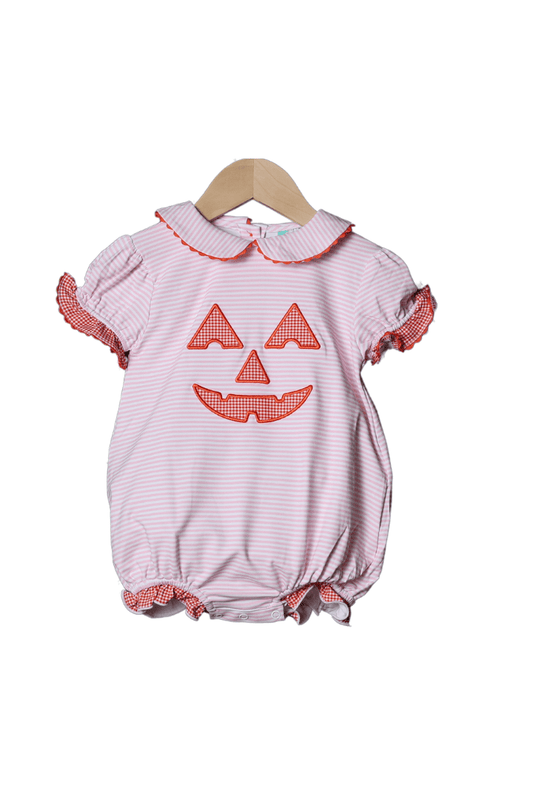 The Smocked Flamingo Apparel & Accessories Applique Jack-o-lantern Pink Bubble