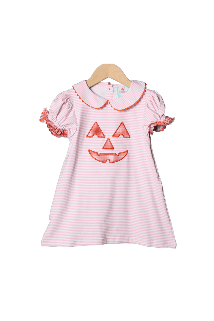 The Smocked Flamingo Apparel & Accessories Applique Jack-o-lantern Pink Dress