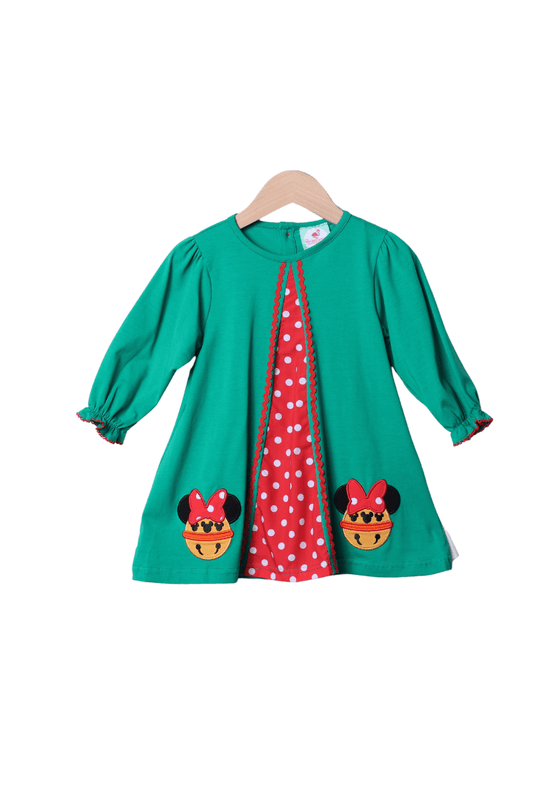 The Smocked Flamingo Apparel & Accessories Applique Jingle Bell Mouse Dress