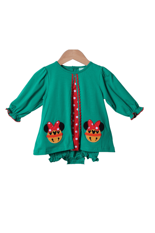 The Smocked Flamingo Apparel & Accessories Applique Jingle Bell Mouse Skirted Bubble