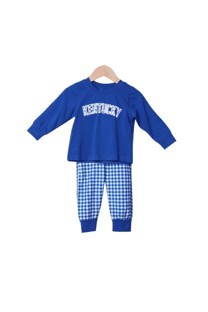 The Smocked Flamingo Apparel & Accessories Applique Kentucky Blue Gingham Jogger Set