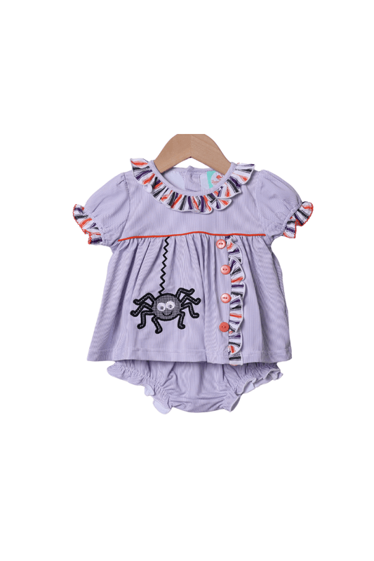 The Smocked Flamingo Apparel & Accessories Applique Lavender Spider Bloomer Set
