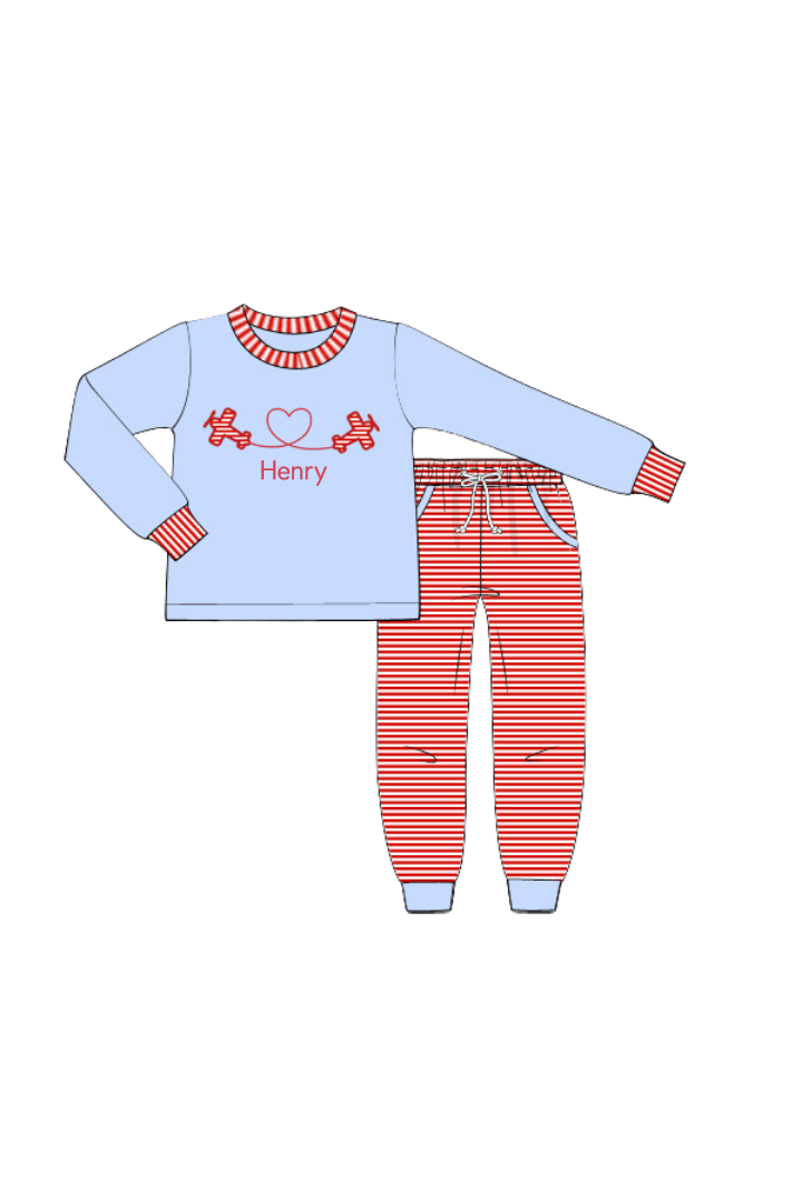 The Smocked Flamingo Apparel & Accessories Applique Love is in the Air Knit Jogger Set