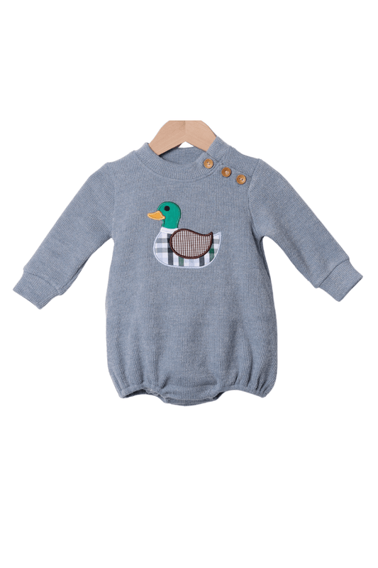 The Smocked Flamingo Apparel & Accessories Applique Mallard Blue Cardigan Bubble