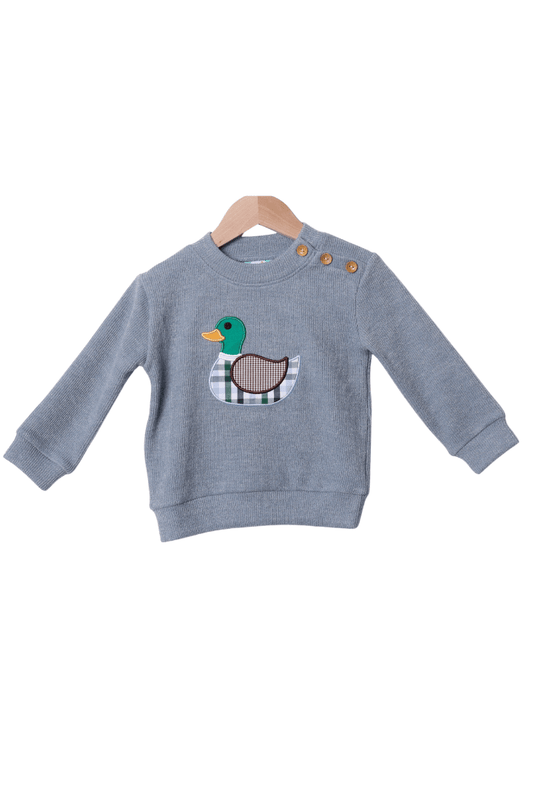 The Smocked Flamingo Apparel & Accessories Applique Mallard Blue Cardigan Pullover