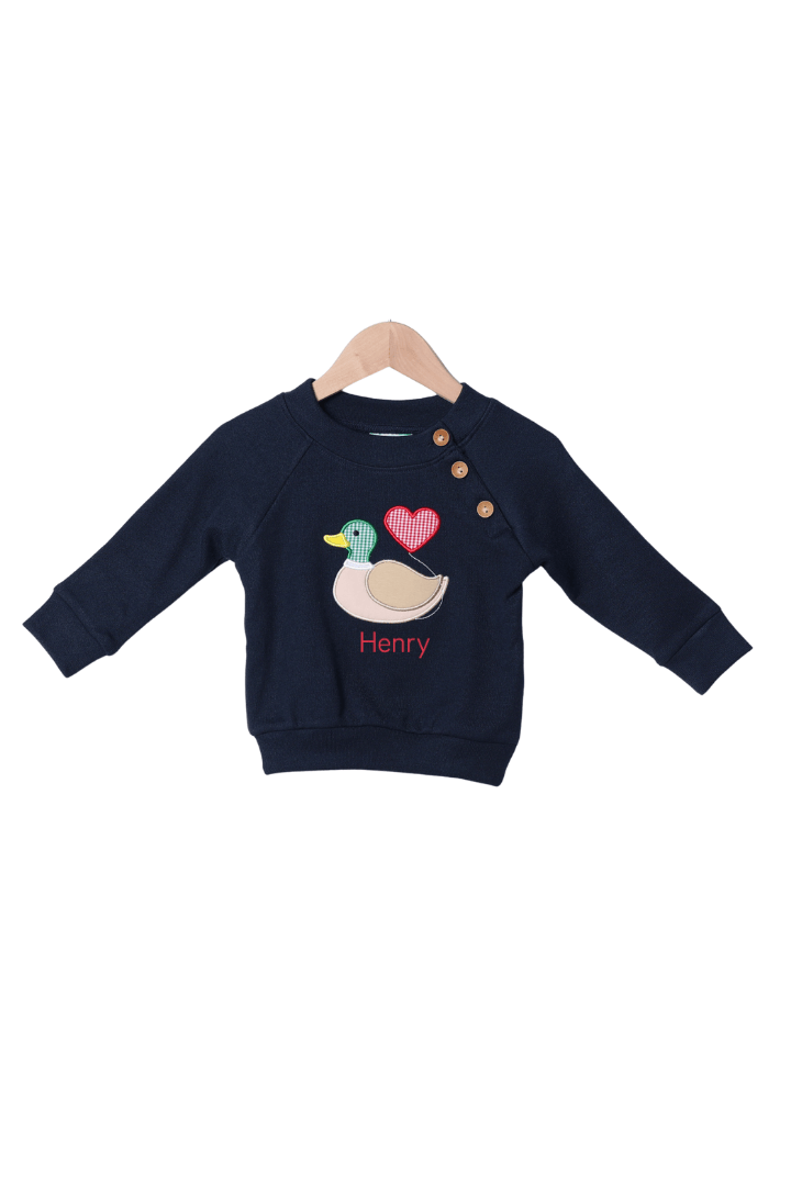 The Smocked Flamingo Apparel & Accessories Applique Mallard Heart Pullover