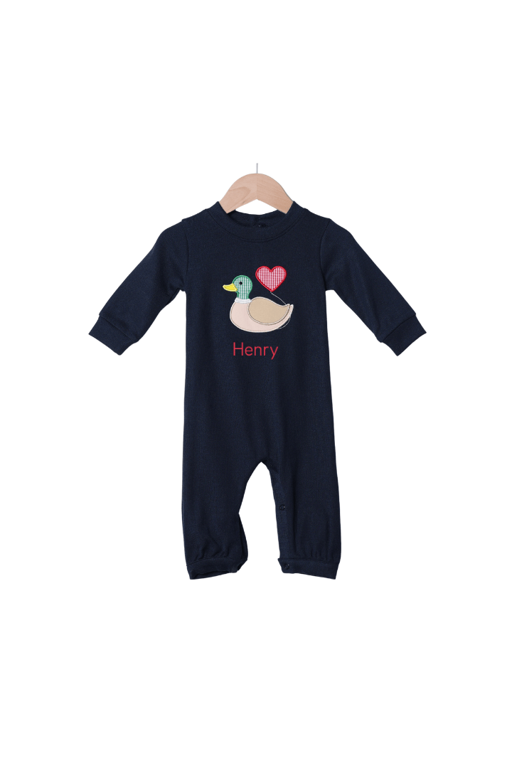 The Smocked Flamingo Apparel & Accessories Applique Mallard Heart Romper