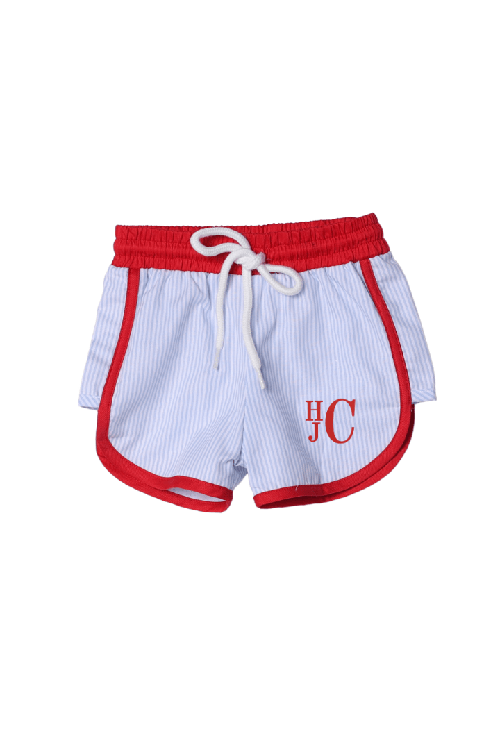 The Smocked Flamingo Apparel & Accessories Applique Mouse Blue Stripe 2pc Rash Guard and Trunks