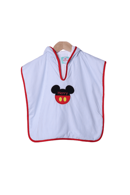 The Smocked Flamingo Apparel & Accessories Applique Mouse Blue Stripe Hooded Coverup