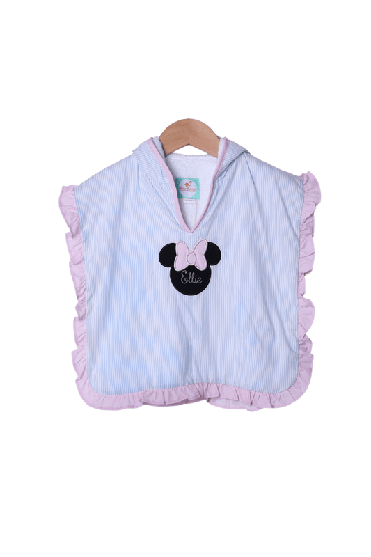The Smocked Flamingo Apparel & Accessories Applique Mouse Blue Stripe Pink Ruffle Hooded Coverup