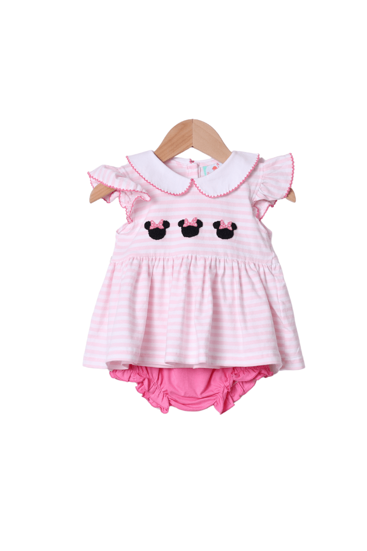 Flutter-Sleeve Bloomer Set with Pink Trim and Bows by Paty main image 0