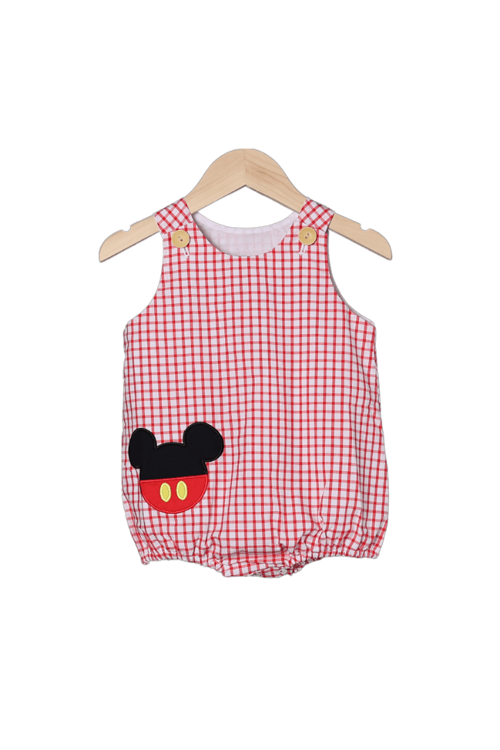 The Smocked Flamingo Apparel & Accessories Applique Mouse Red Windowpane Bubble