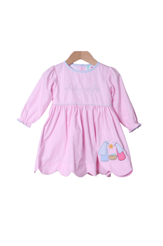 The Smocked Flamingo Apparel & Accessories Applique O Holy Night Scalloped Dress