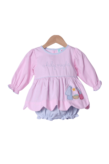 The Smocked Flamingo Apparel & Accessories Applique O Holy Night Scalloped Skirted Bubble