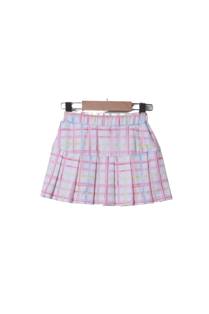 The Smocked Flamingo Apparel & Accessories Applique Pencil Pastel Plaid Skort Set