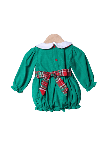 The Smocked Flamingo Apparel & Accessories Applique Plaid Merry Christmas Tree Green Corduroy Bubble
