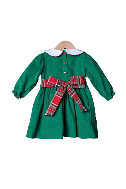 Applique Plaid Merry Christmas Tree Green Corduroy Dress – The Smocked Flamingo