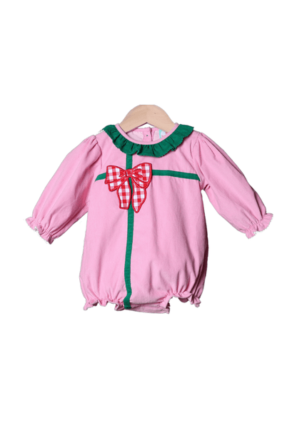 The Smocked Flamingo Apparel & Accessories Applique Present Pink Corduroy Bubble