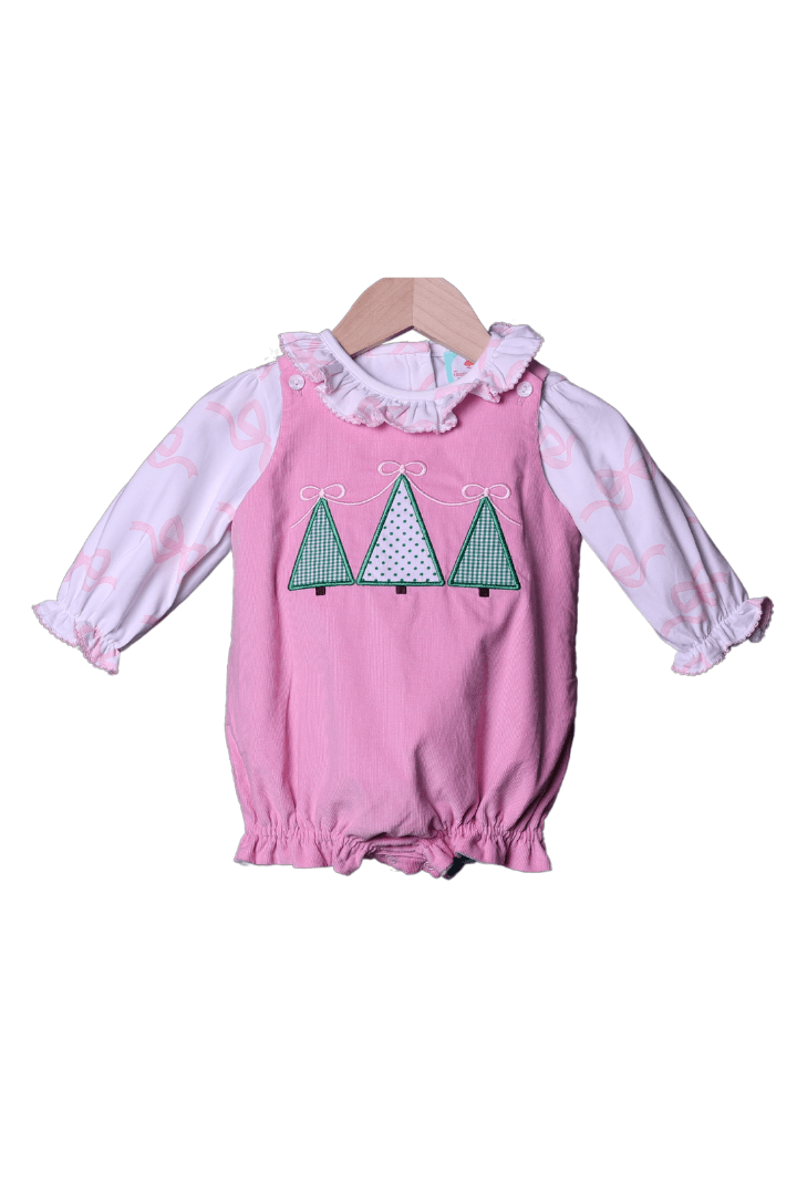 The Smocked Flamingo Apparel & Accessories Applique Reversible Turkey/Christmas Tree Corduroy Bubble Set